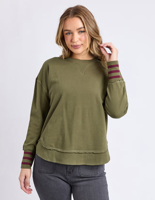 Alex Stripe Cuff Crew - Winter Moss