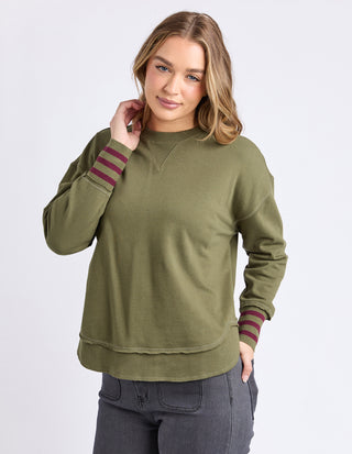 Alex Stripe Cuff Crew - Winter Moss