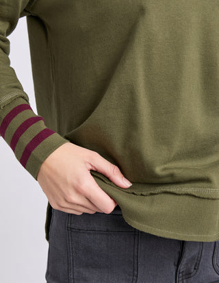 Alex Stripe Cuff Crew - Winter Moss