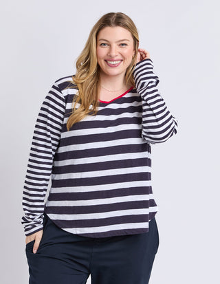 All Sorts Long Sleeve Top - Midnight/white Stripes - 8178065.MID - All About A Girl