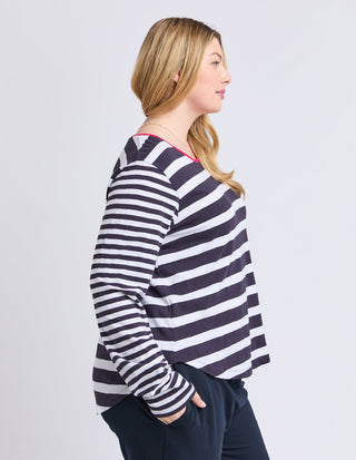 All Sorts Long Sleeve Top - Midnight/white Stripes - 8178065.MID - All About A Girl