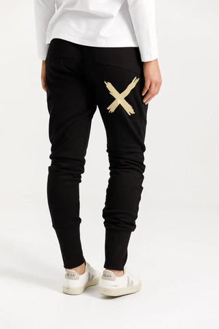 Alpine Apartment Pants - Black With Gold Cross - HL500 04 - All About A Girl