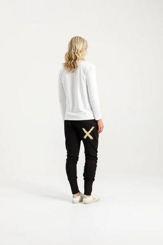 Alpine Apartment Pants - Black With Gold Cross - HL500 04 - All About A Girl