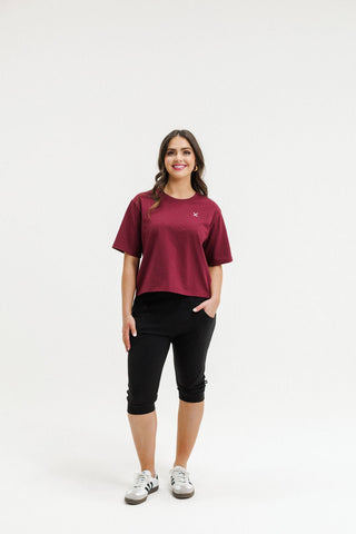 Apartment Pant 3/4 - Black with Merlot/Blush Cross - HL127 60 - All About A Girl