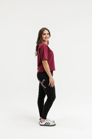 Apartment Pants - Black With Merlot/Blush Cross - HL100 60 - All About A Girl