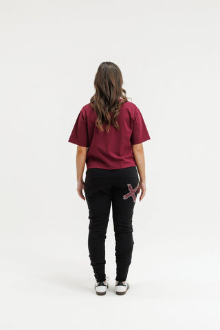 Apartment Pants - Black With Merlot/Blush Cross - HL100 60 - All About A Girl