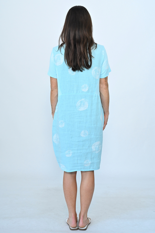 Linen Dress - Aqua Circle