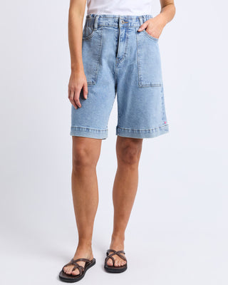 Atlas Long Denim Shorts - Mid Blue Wash