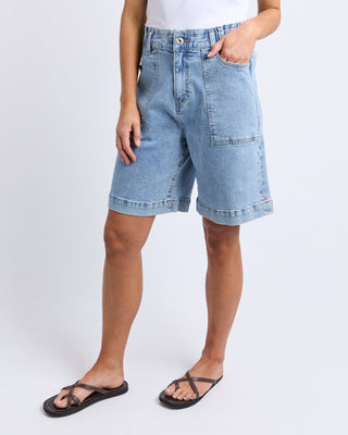 Atlas Long Denim Shorts - Mid Blue Wash