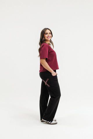 Avenue Apartment Pants - Black With Merlot Cross - HL266  07 - All About A Girl
