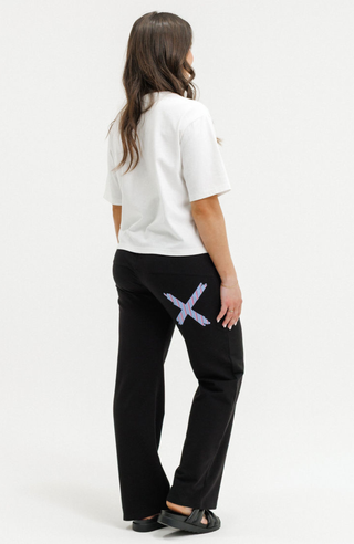 Avenue Apartment Pants - Black With Blue Haven Stripe cross
