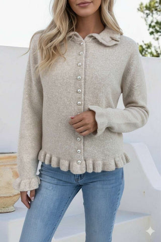 Pearl Button Cardigan - Taupe