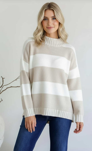 Tilly Stripe Knit - Latte/Ivory