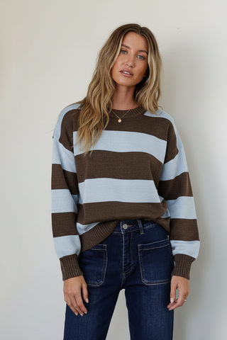 Brady Bunch Stripe Knit - Chocolate/Blue