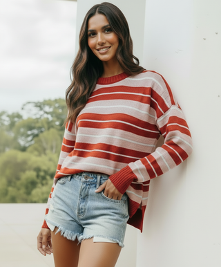 Bedford Stripe Jumper - Red/Pink