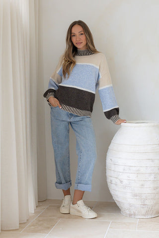 Kenzi Block Knit - Blue/Chocolate/Latte