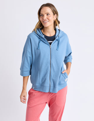 Beachy 3/4 Sleeve Zip Hoodie - Blue Shadow
