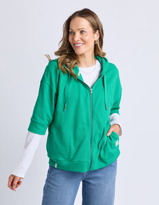 Beachy 3/4 Sleeve Zip Hoodie - Turquoise