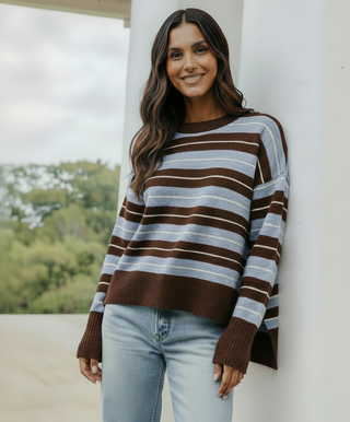 Bedford Stripe Jumper - Chocolate/Blue