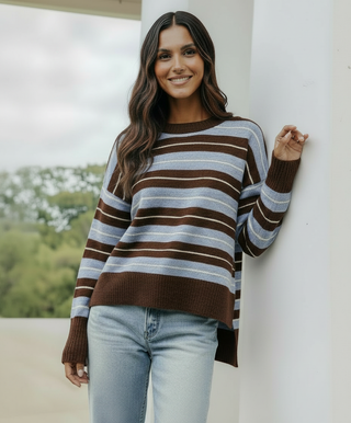Bedford Stripe Jumper - Chocolate/Blue