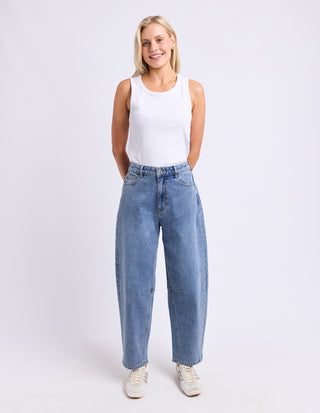Bessie Barrel Leg Jean - Mid Blue Wash