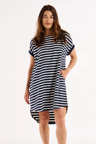 Maxine Tee Shirt Dress - Navy Stripe