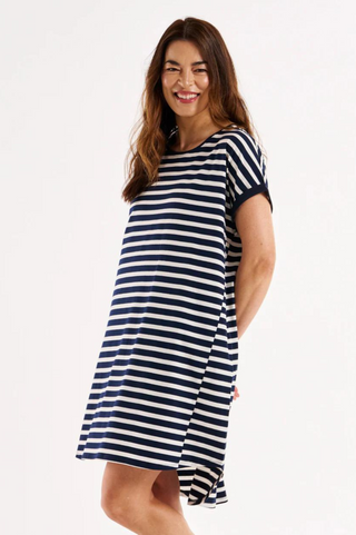 Maxine Tee Shirt Dress - Navy Stripe