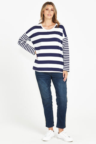 Boxy Long Sleeved Tee Shirt - Dark Blue Stripe - BB2029 - allaboutagirl