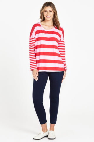Boxy Long Sleeved Tee Shirt - Pink/Red Stripe - BB2029 - allaboutagirl