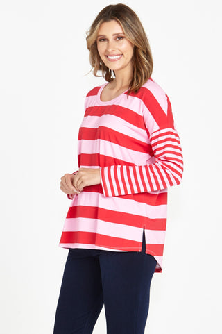 Boxy Long Sleeved Tee Shirt - Pink/Red Stripe - BB2029 - allaboutagirl