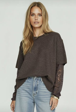 Brooklyn Lace Sleeve Layer Knit - Chocolate