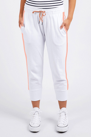 Brunch Pants - White With Neon Orange Side Tape