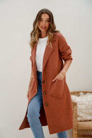Button Up Coatigan - Soft Rust - b5593 - All About A Girl