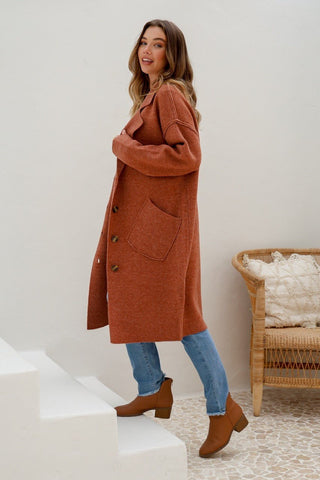 Button Up Coatigan - Soft Rust - b5593 - All About A Girl