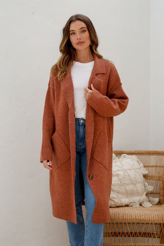 Button Up Coatigan - Soft Rust - b5593 - All About A Girl