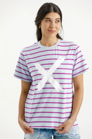 Chris Tee - Orchid Stripe With White Cross