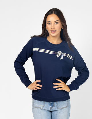 Classic Sweatshirt - Navy Stripes and Bow