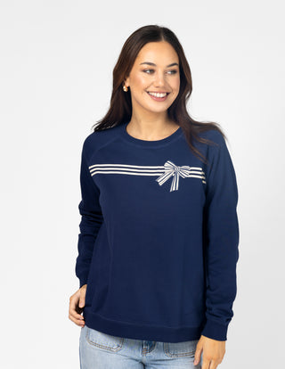 Classic Sweatshirt - Navy Stripes and Bow