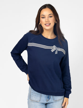 Classic Sweatshirt - Navy Stripes and Bow