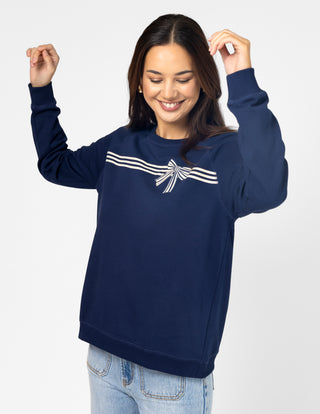Classic Sweatshirt - Navy Stripes and Bow