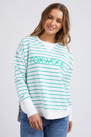 Simplified Striped Sweatshirt - Green/White Stripe