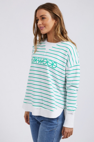 Simplified Striped Sweatshirt - Green/White Stripe