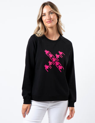 Classic Sweater - Black With Neon Houndstooth Cross