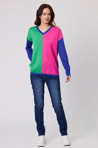 Classified Block Knitwear - Cobalt/Pink/Green - C4042 - allaboutagirl