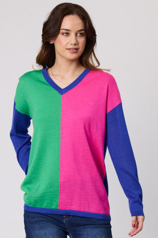 Classified Block Knitwear - Cobalt/Pink/Green - C4042 - allaboutagirl