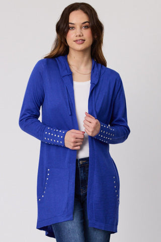 Classified Studded Hooded Cardigan - Cobalt - C4045 - allaboutagirl