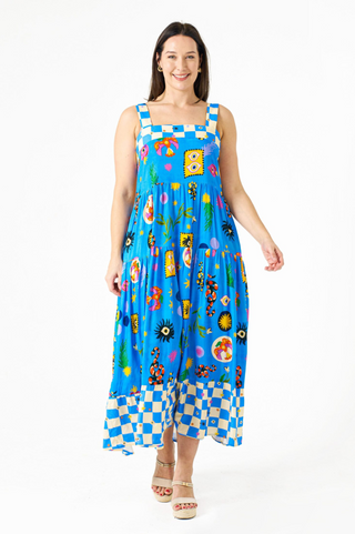 Cobra Gaze Strap Dress - Blue Graphic Print