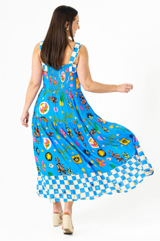 Cobra Gaze Strap Dress - Blue Graphic Print