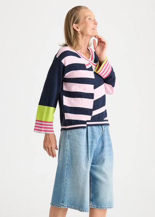 Crazy Stripe Vee Knit - Dark Denim - ZP8823 DARK DENIM - All About A Girl