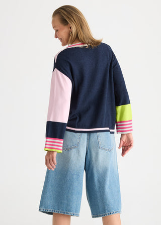 Crazy Stripe Vee Knit - Dark Denim - ZP8823 DARK DENIM - All About A Girl